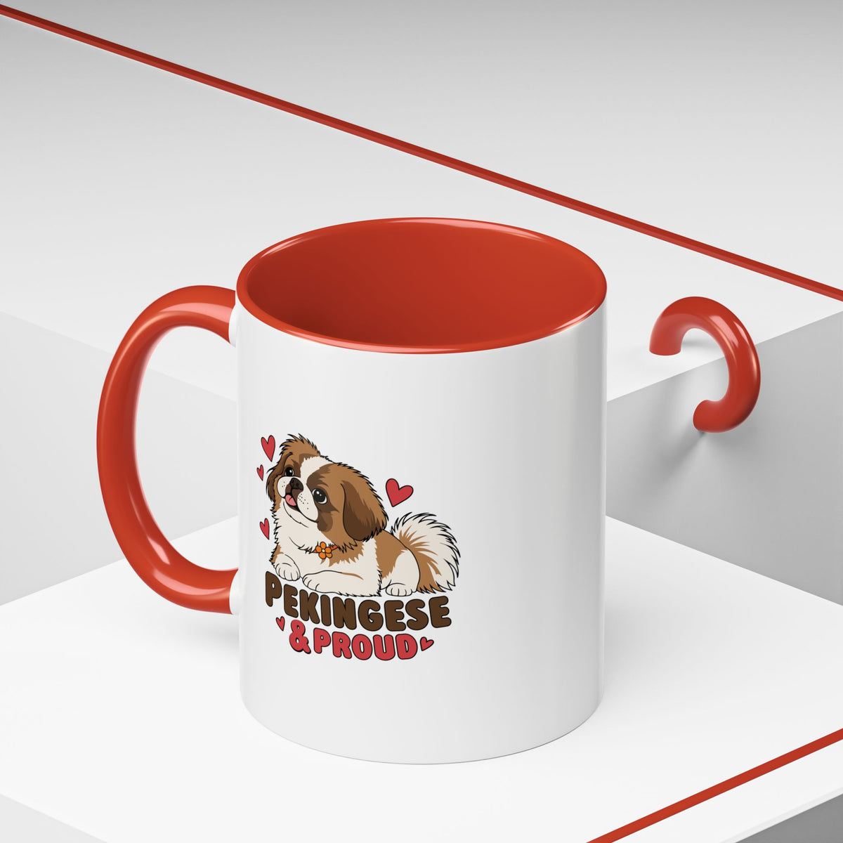 Pekingese and Proud Dog Mug, Red Accent Coffee Mug