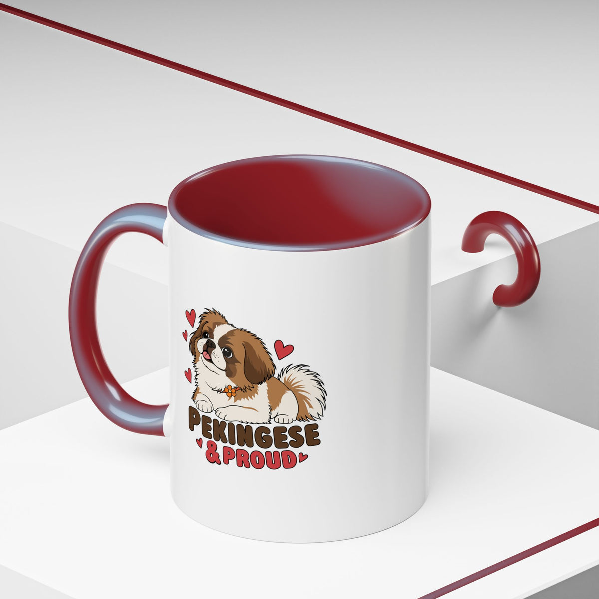 Pekingese and Proud Dog Mug, Red Accent Coffee Mug