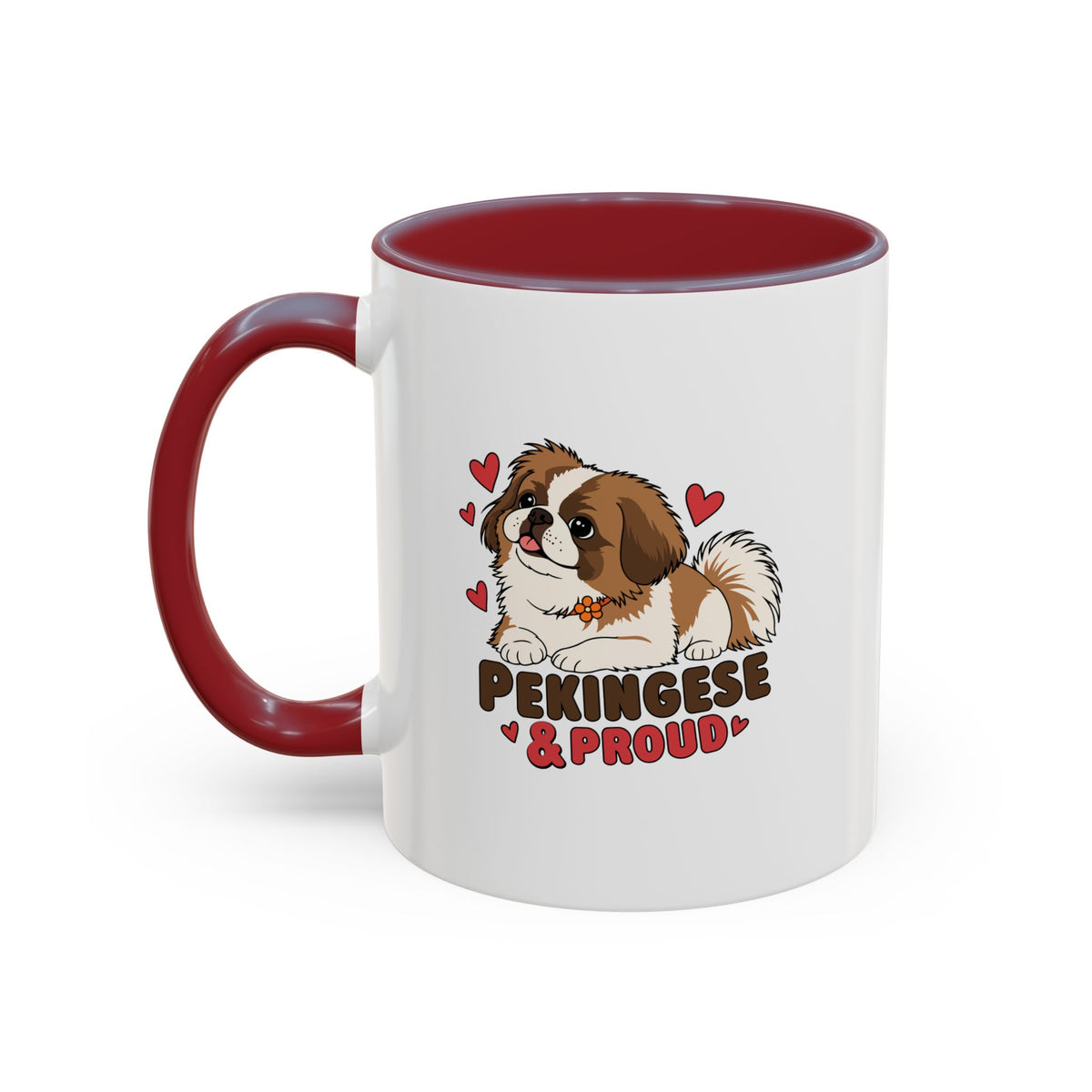 Pekingese and Proud Dog Mug, Red Accent Coffee Mug