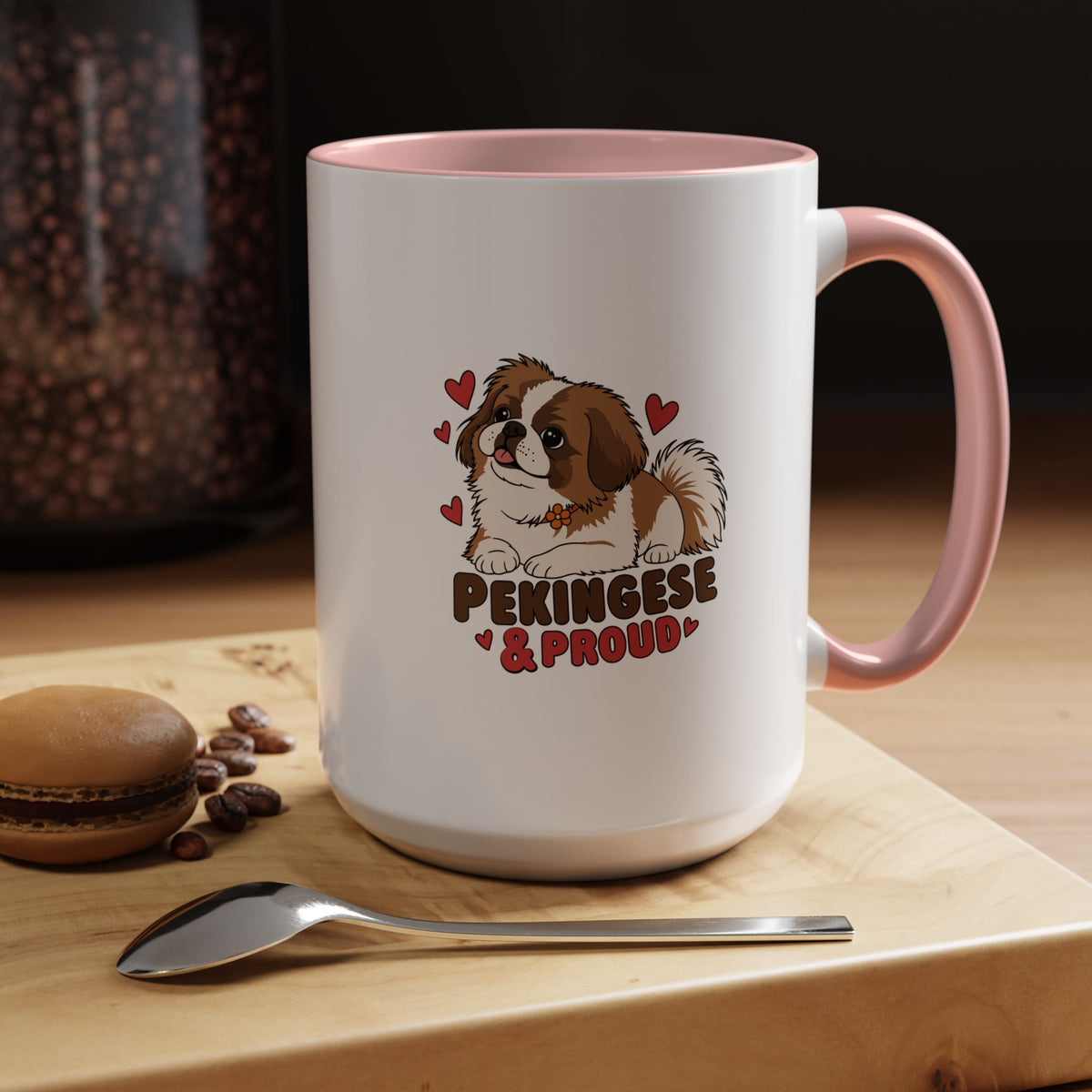 Pekingese and Proud Dog Mug, Red Accent Coffee Mug