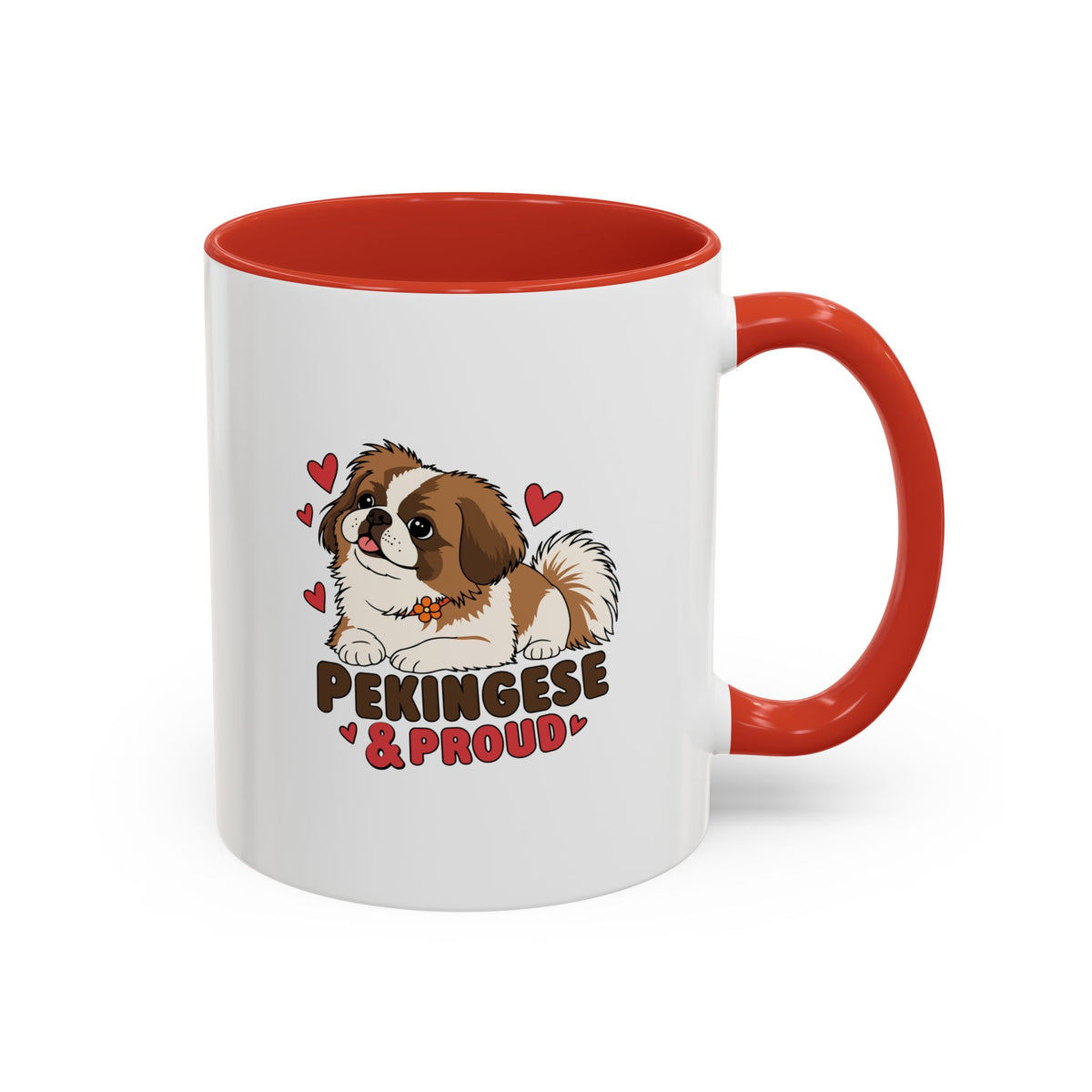 Pekingese and Proud Dog Mug, Red Accent Coffee Mug
