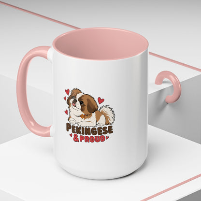 Pekingese and Proud Dog Mug, Red Accent Coffee Mug