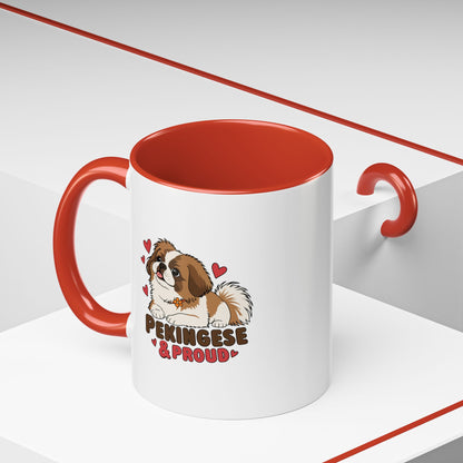 Pekingese and Proud Dog Mug, Red Accent Coffee Mug
