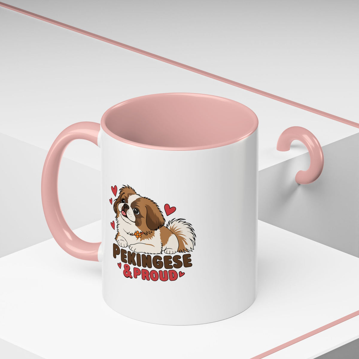 Pekingese and Proud Dog Mug, Red Accent Coffee Mug
