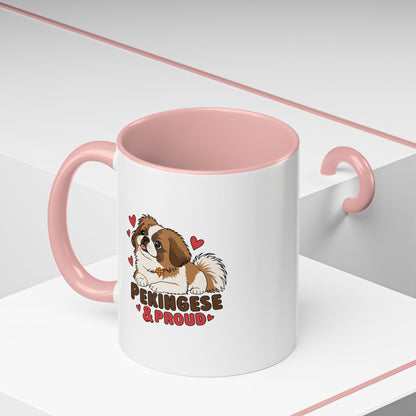 Pekingese and Proud Dog Mug, Red Accent Coffee Mug