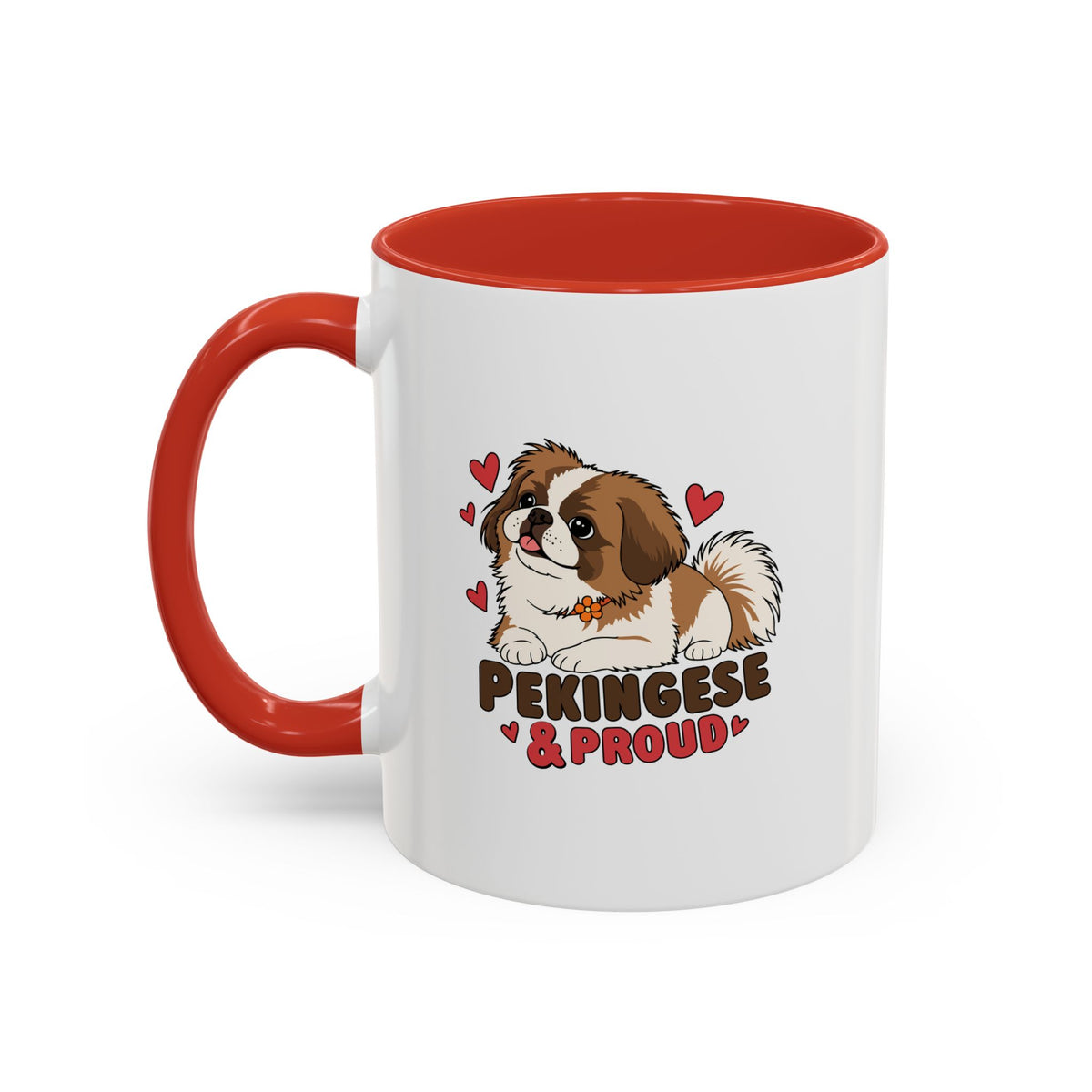 Pekingese and Proud Dog Mug, Red Accent Coffee Mug