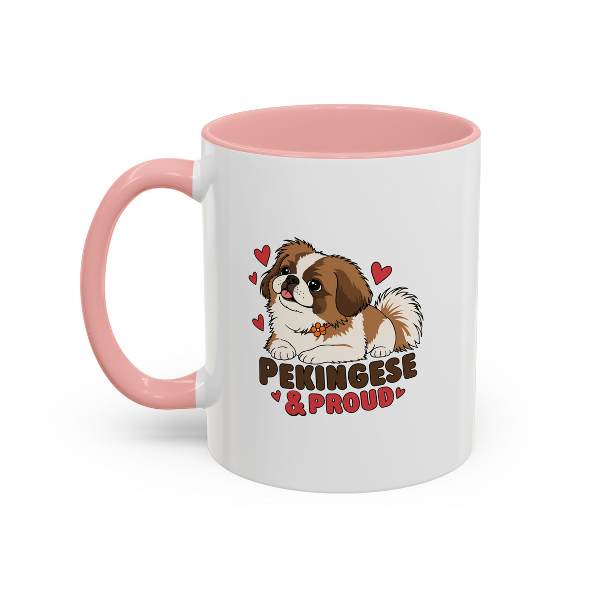 Pekingese and Proud Dog Mug, Red Accent Coffee Mug