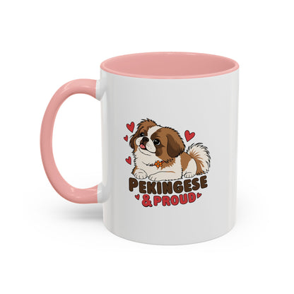 Pekingese and Proud Dog Mug, Red Accent Coffee Mug