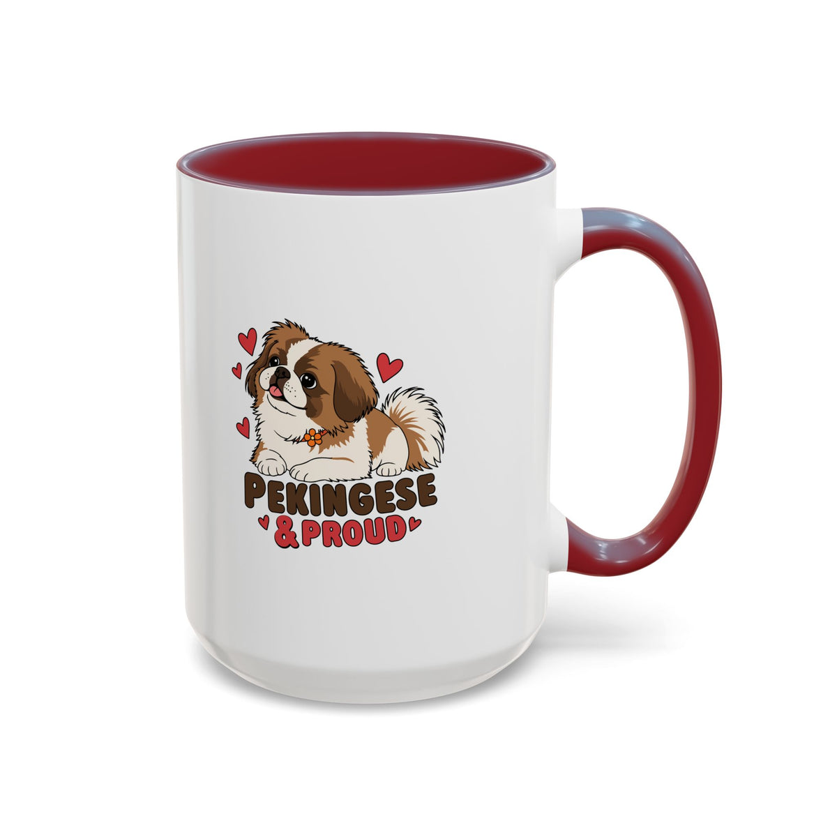 Pekingese and Proud Dog Mug, Red Accent Coffee Mug