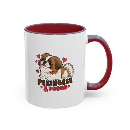 Pekingese and Proud Dog Mug, Red Accent Coffee Mug