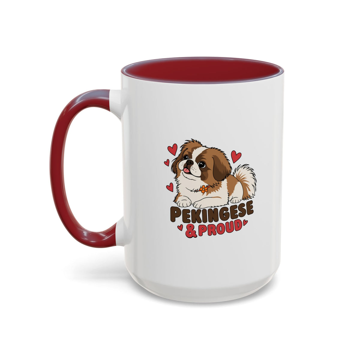 Pekingese and Proud Dog Mug, Red Accent Coffee Mug