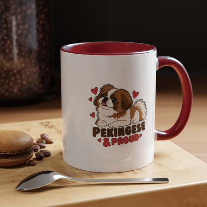 Pekingese and Proud Dog Mug, Red Accent Coffee Mug