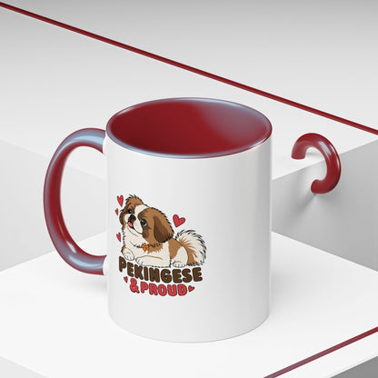 Pekingese and Proud Dog Mug, Red Accent Coffee Mug