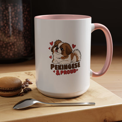 Pekingese and Proud Dog Mug, Red Accent Coffee Mug